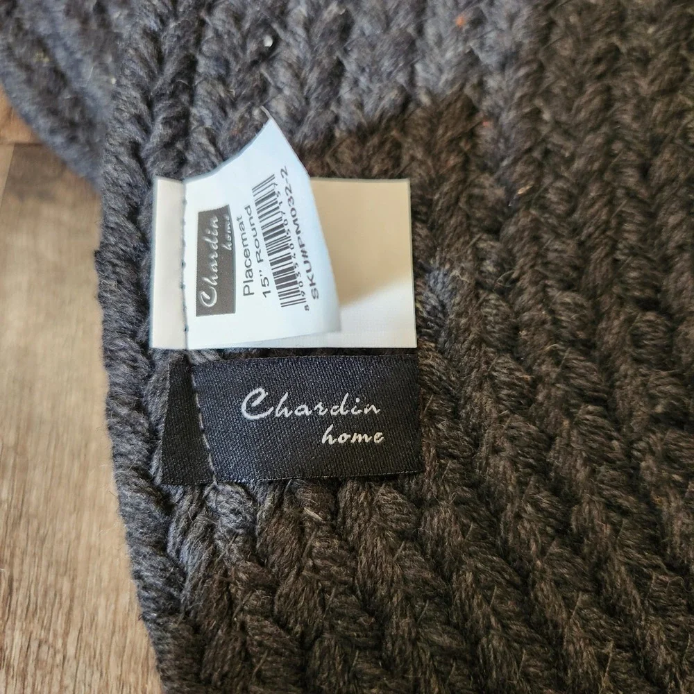 Chardin Home Charcoal Grey Braided Round Placemats 15in Recycled Cotton Set of 6